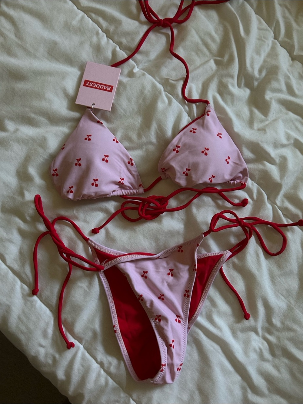 Benoa Swim Pink & Red Cherry Print Triangle Bikini